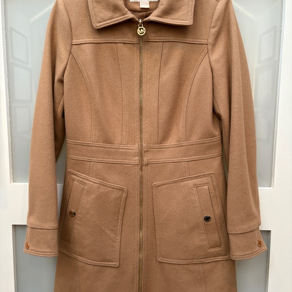 XS Brown Camel Tan Michael Kors Zipper Coat - Picture 3 of 7